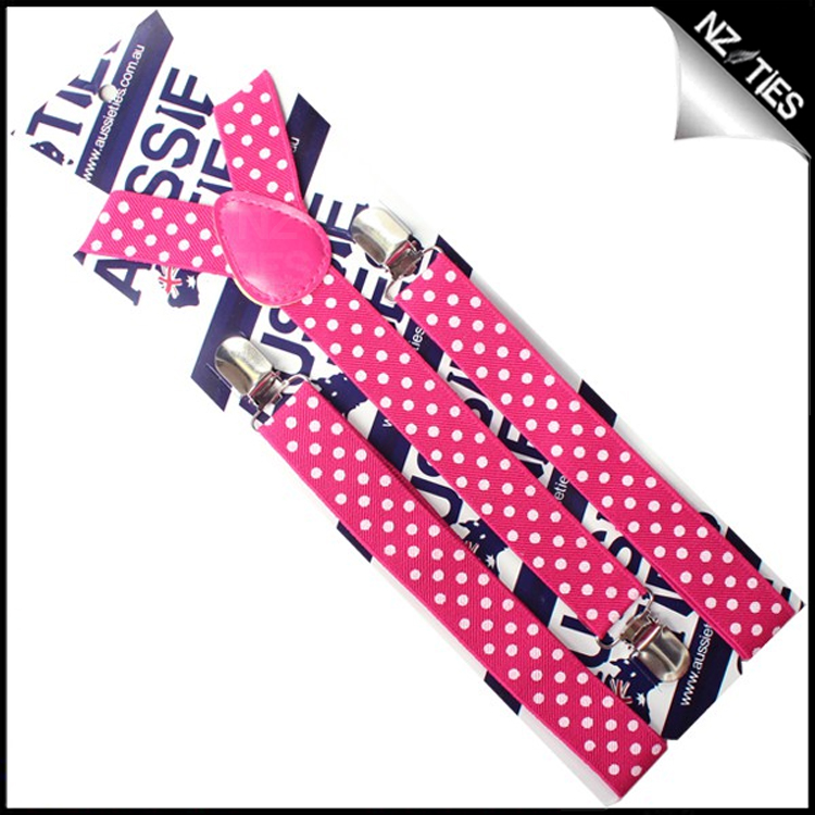 Pink with White Polka Dots Braces Suspenders