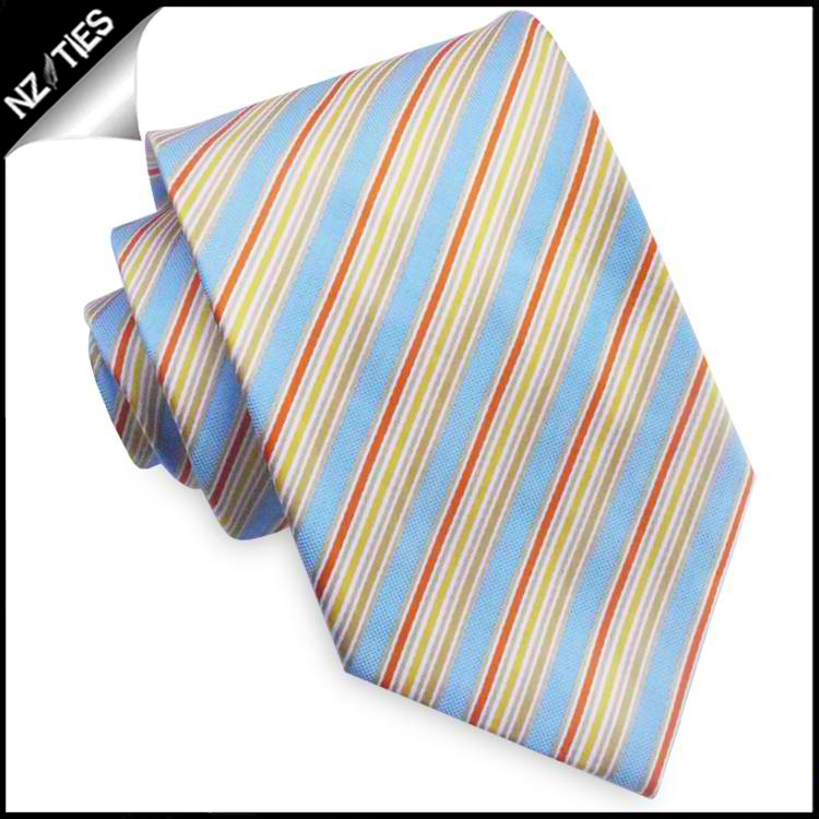 Light Blue with Orange and Gold Stripes Mens Tie