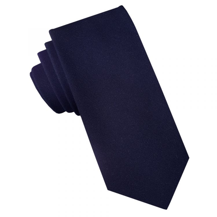 Dark Blue Cotton Blend Skinny Tie
