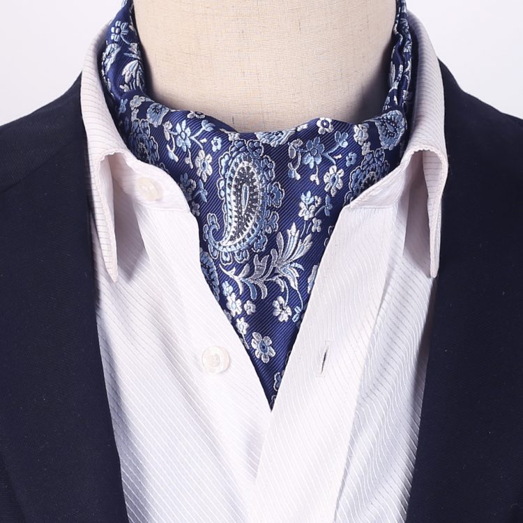 Blue with Black & White Paisley Ascot Cravat