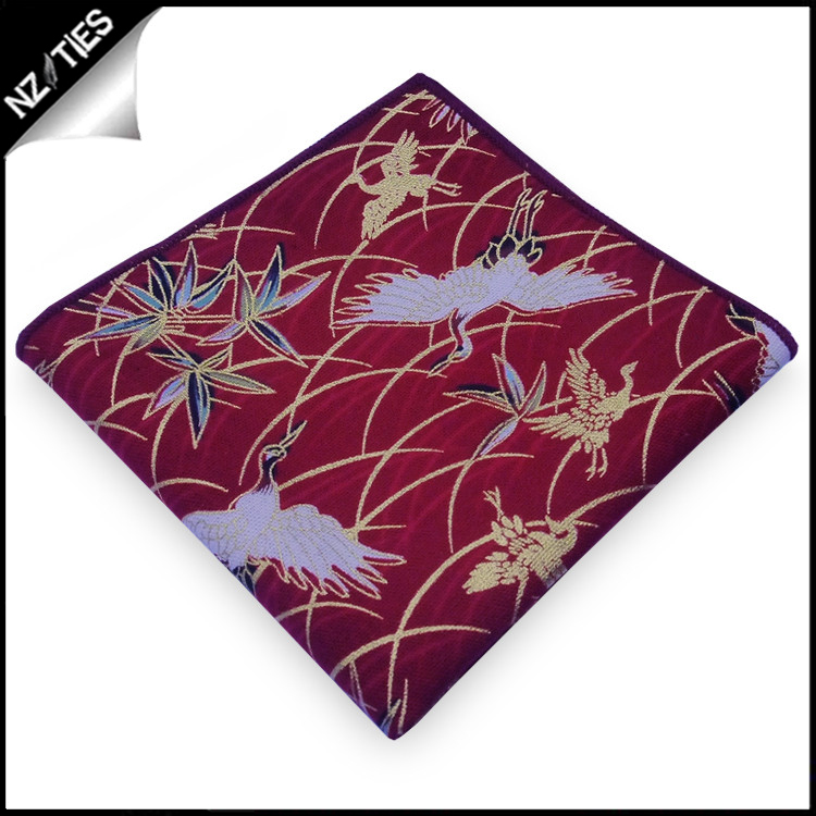 Red with White & Gold Herons Pocket Square