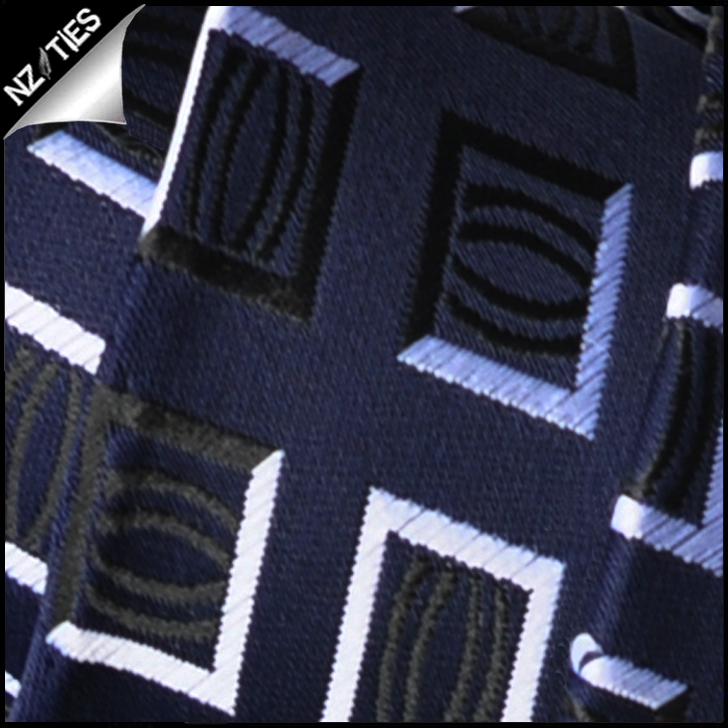 Navy Blue with White Squares Mens Necktie 2