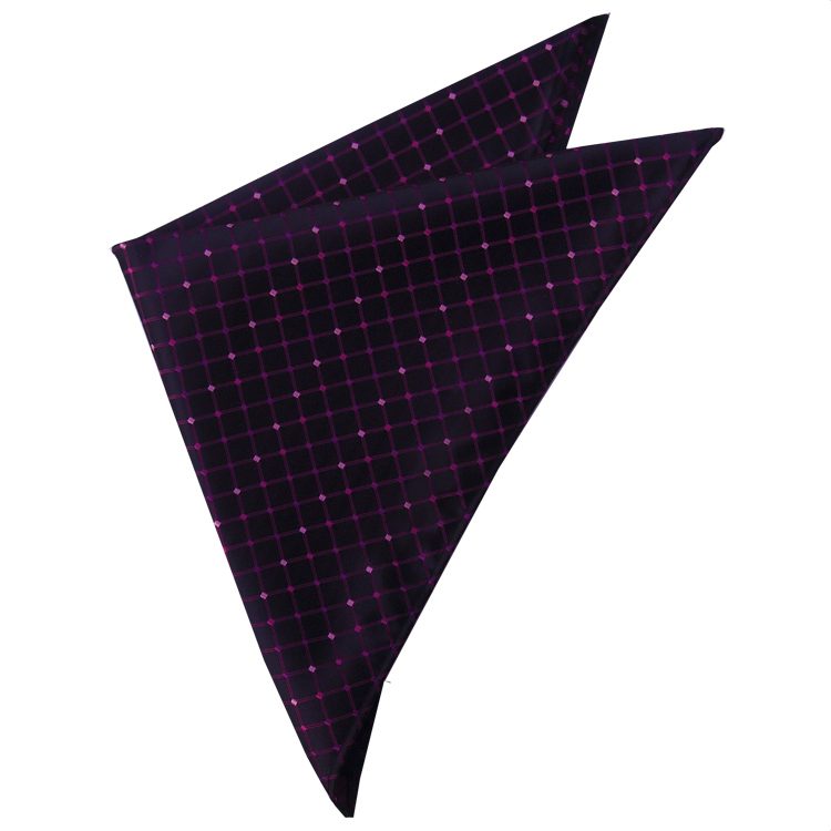 Black with Pink & Purple Grid Pocket Square