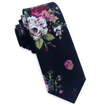 Black With White & Pink Flowers Men’s Skinny Tie