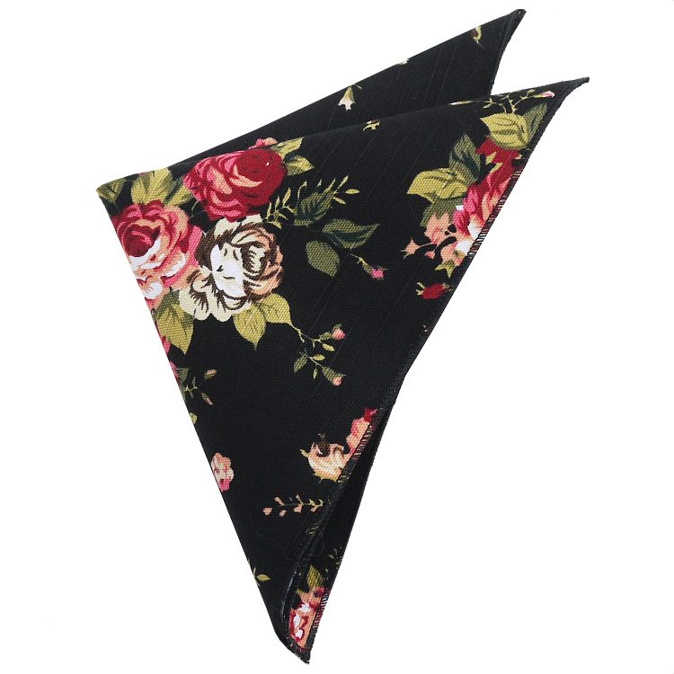 Black with Pink Flowers Pocket Square