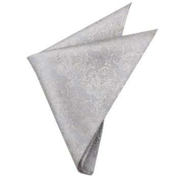 Light Silver With Ivory Paisley Pocket Square