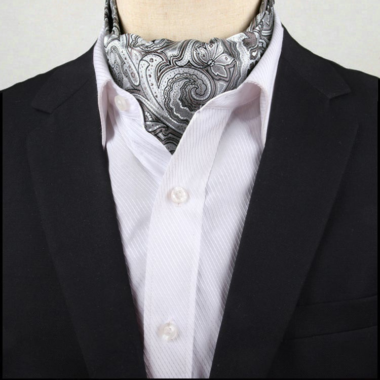 Men's Light Silver Paisley Ascot Cravat