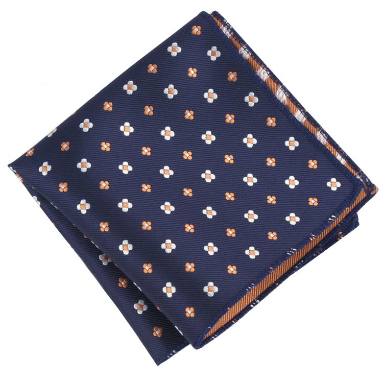 Midnight Blue With Floral Pattern Pocket Square