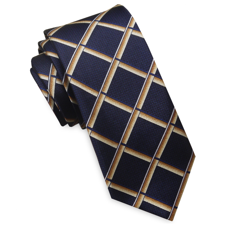 Midnight Blue with Gold Piping Mens Skinny Necktie
