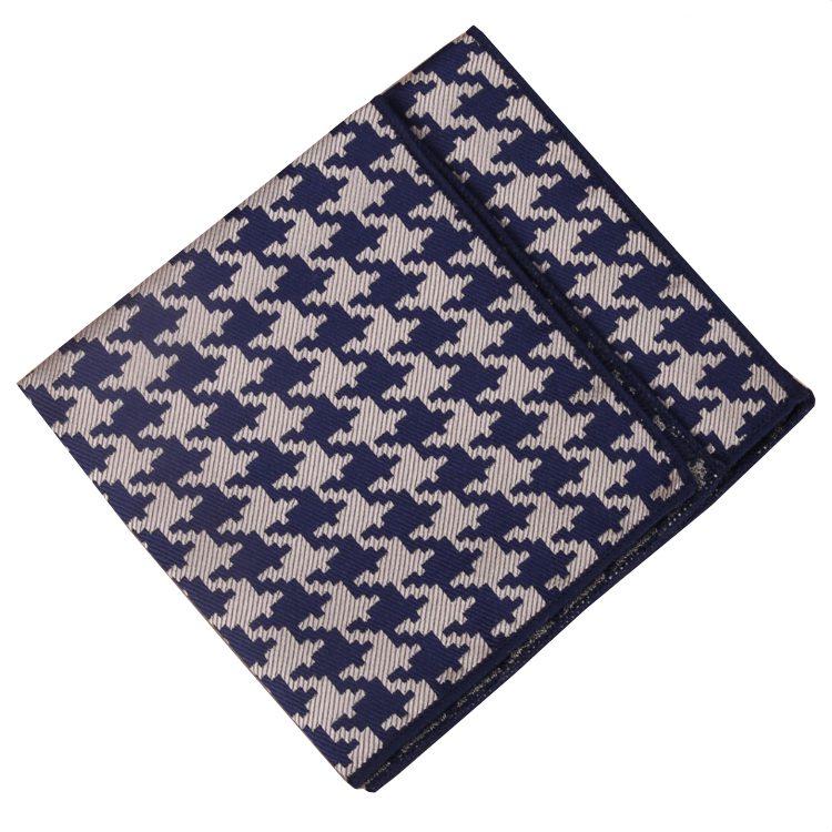 Navy Blue and Tan Houndstooth Pattern Pocket Square