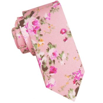 Pink With Fuschia Floral Pattern Skinny Tie