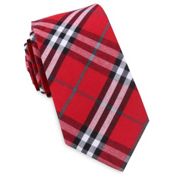 Red & White Tartan Plaid Slim Tie