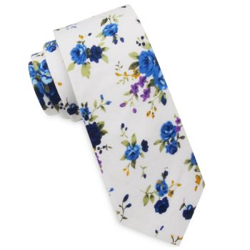 White With Purple & Blue Floral Men’s Slim Tie