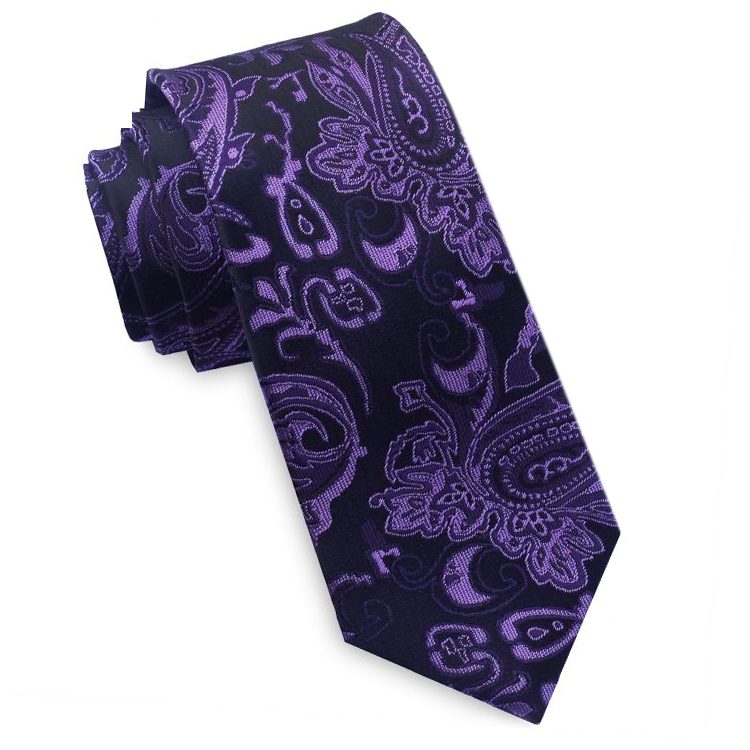 Black & Purple Paisley Mens Skinny Tie