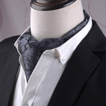Men’s Black & Dark Silver Paisley Ascot Cravat