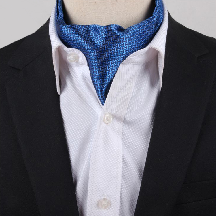 Men's Blue & Black Interlocking Design Ascot Cravat | Texture Ties