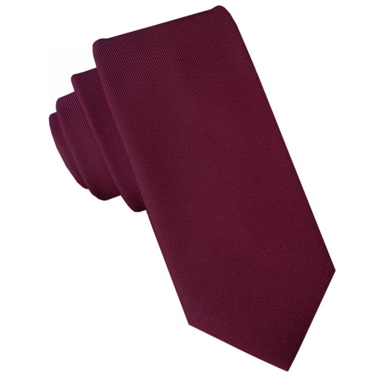 Dark Burgundy Red Cotton Blend Skinny Tie