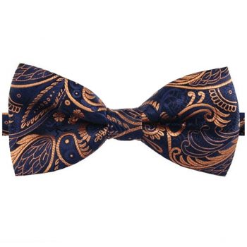 Dark Blue With Gold Plume Paisley Design Bow Tie
