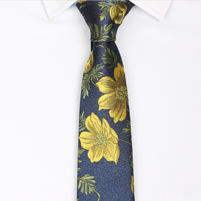 Dark Blue with Yellow Floral Slim Tie