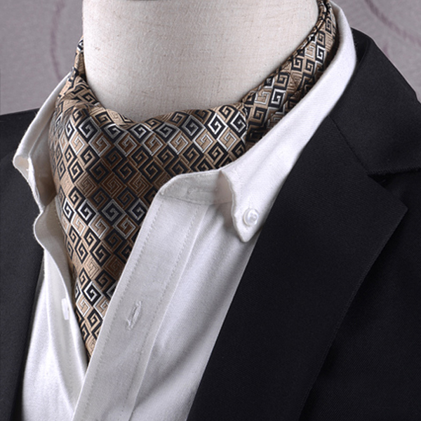 Gold, Black & White Greek Key Ascot Cravat