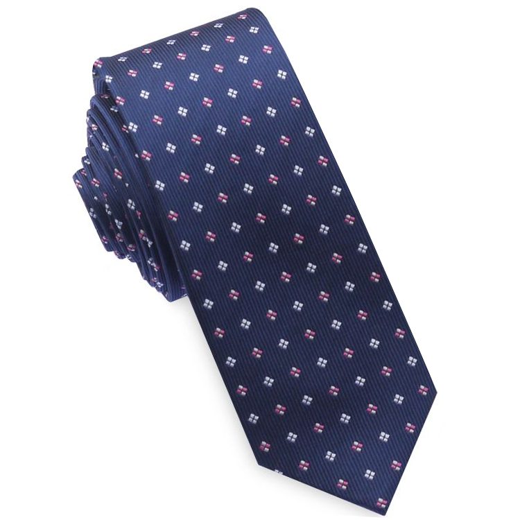 Navy with Pink and White Diamonds Mens Skinny Necktie