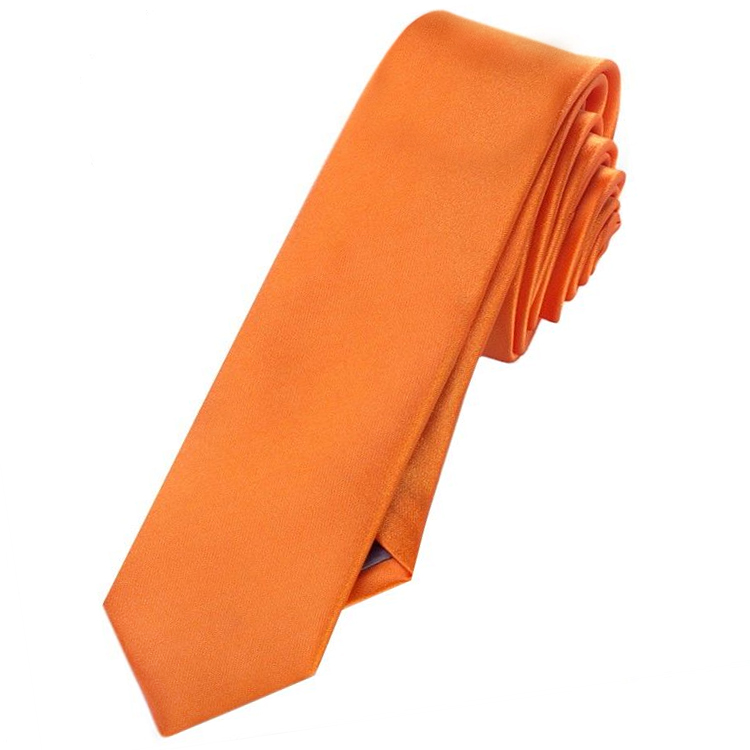Mens Orange Plain Skinny Tie