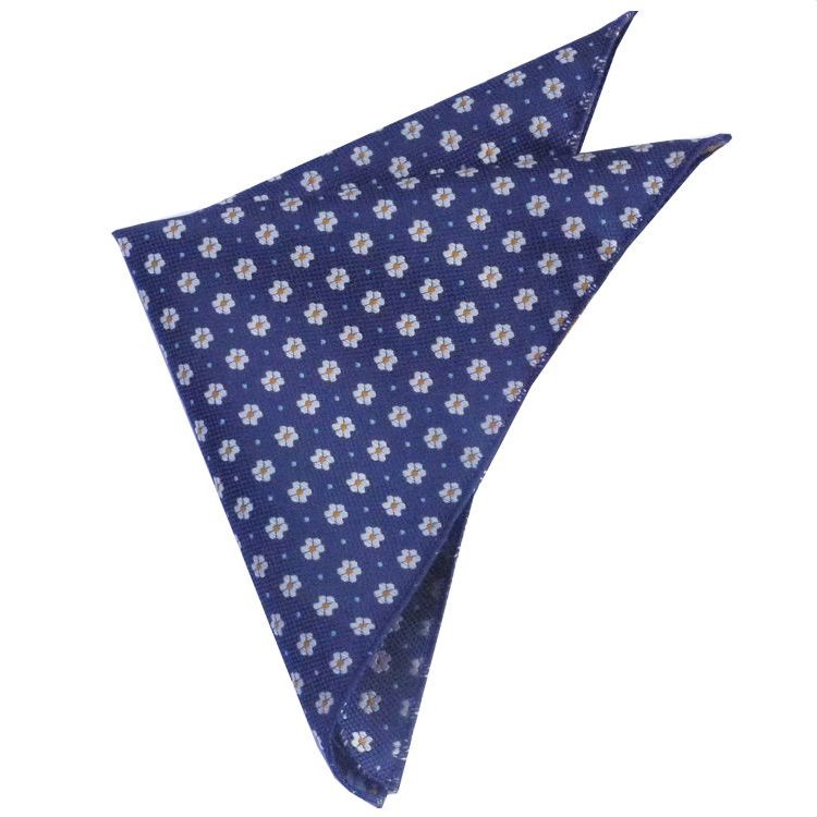 TEXTURED NAVY BLUE WITH FLORAL PATTERN POCKET SQUARE