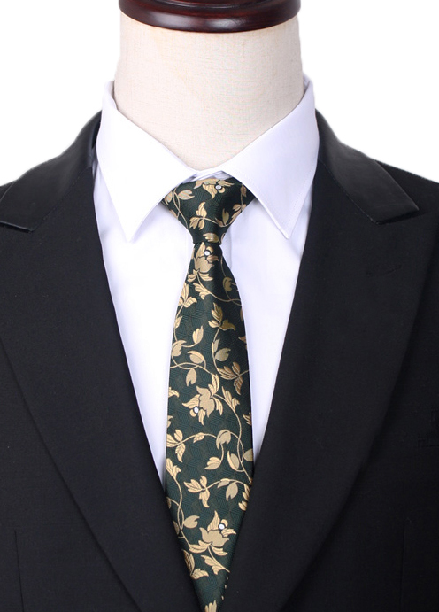 Green with Gold Floral Slim Tie