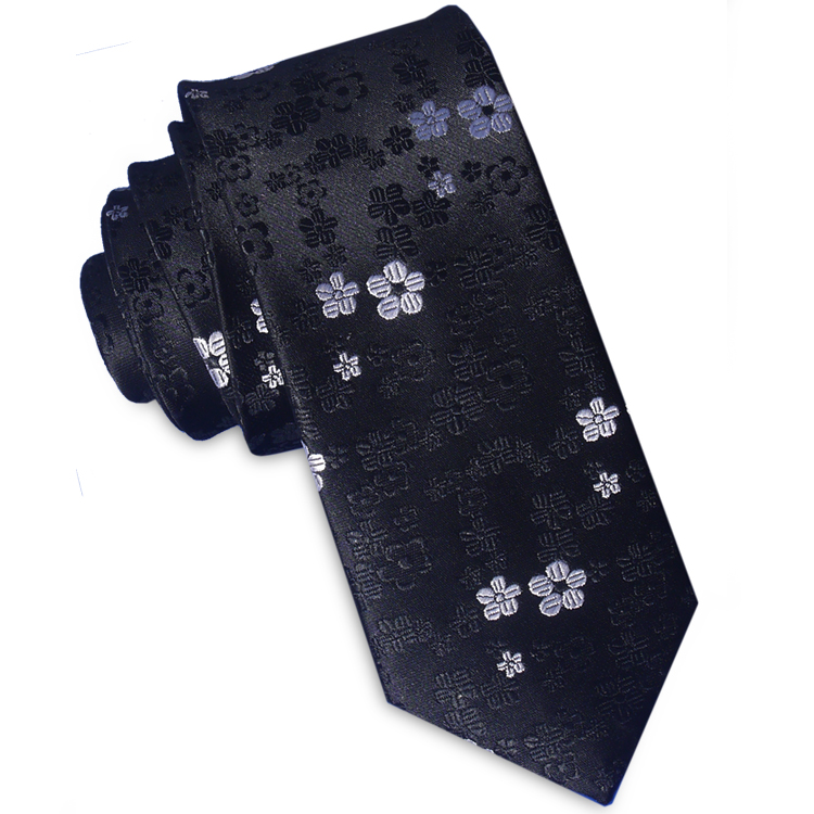 Black with Black & White Floral Skinny Tie