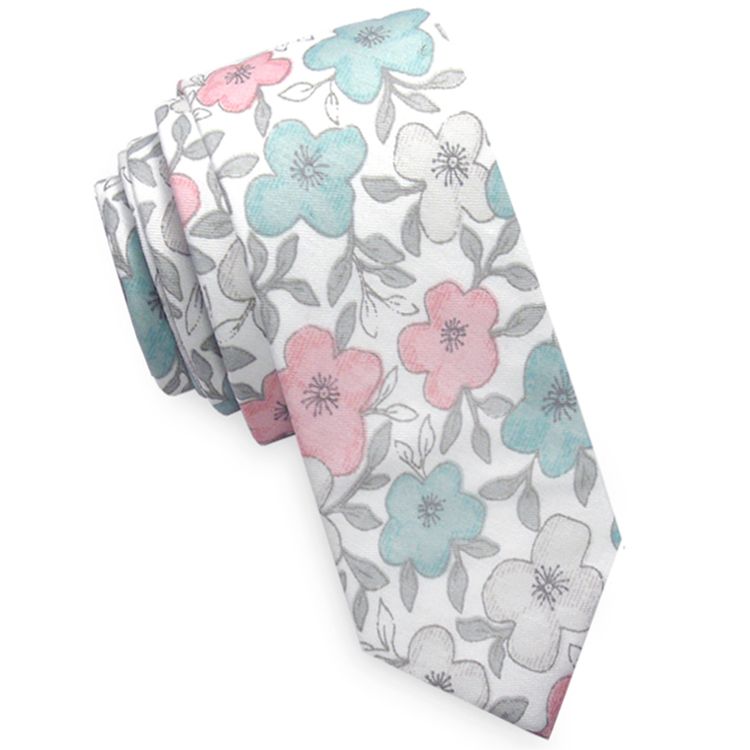 White with Pastel Floral Men's Skinny Tie