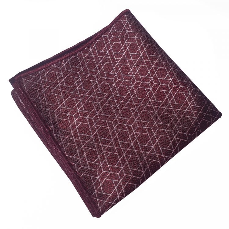 Dark Red with Hexagonal Pattern Pocket Square