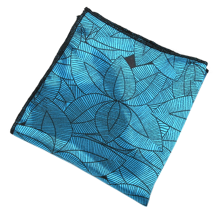 Turquoise with Black Geometric Leaves Pocket Square