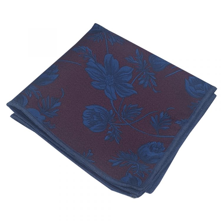 Maroon with Blue Floral Pocket Square