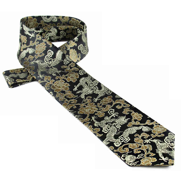 Black with Gold Dragons Hong Kong Style Tie