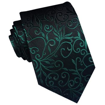 Black And Green Floral With Highlights Mens Tie