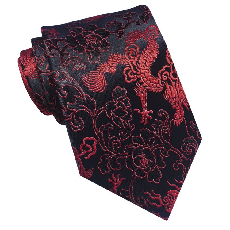 Black with Red Dragons Hong Kong Style Tie
