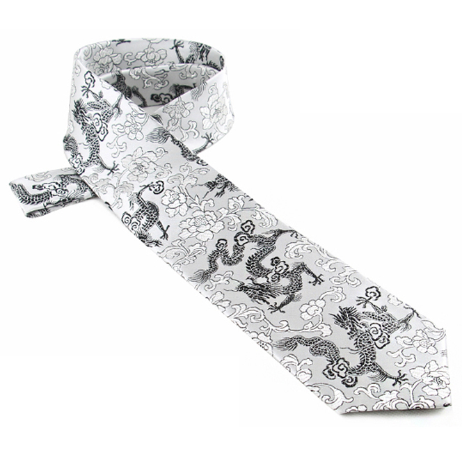 Silver with Black Dragons Hong Kong Style Tie