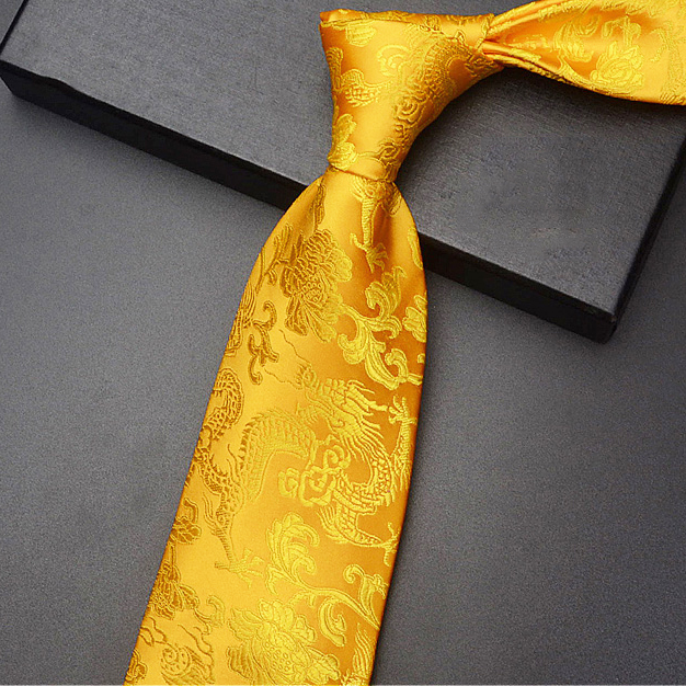 Yellow with Gold Dragons Hong Kong Style Tie