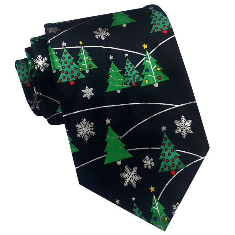 Black With Christmas Trees Tie