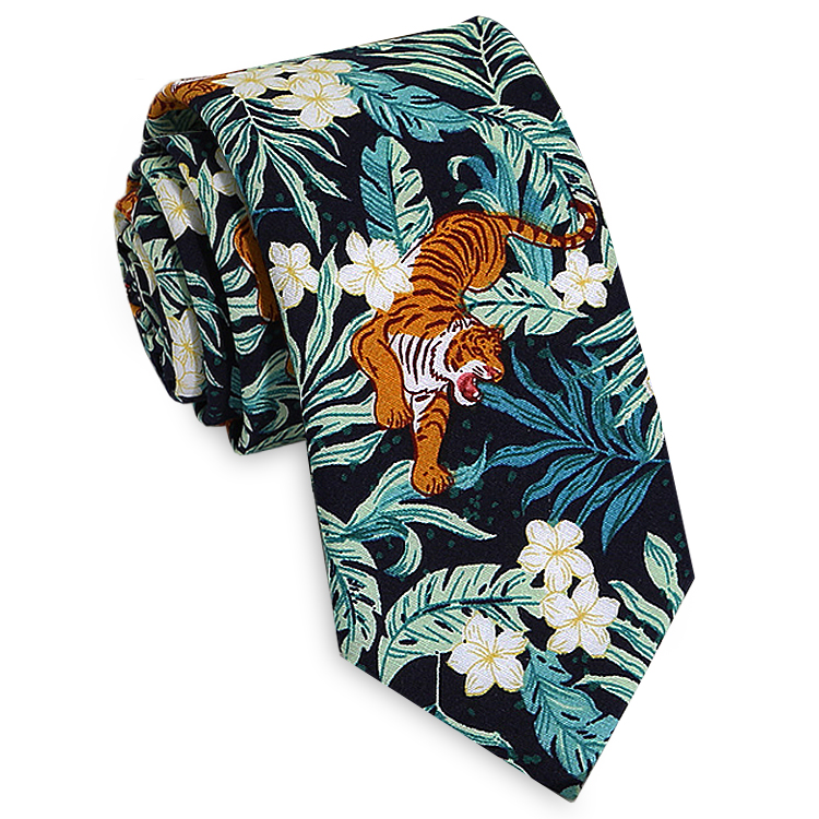 Black Floral with Tigers Tie