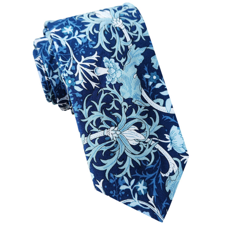 Navy, White & Light Blue Floral Men's Slim Tie