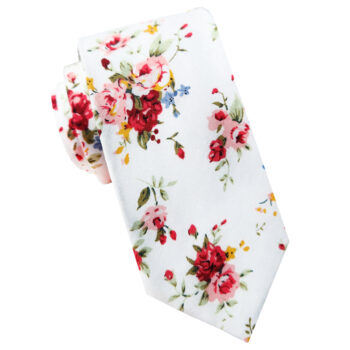 White With Pink, Red, Yellow & Blue Floral Men’s Slim Tie