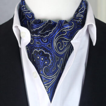 Large Blue Black & White Paisley Ascot Cravat